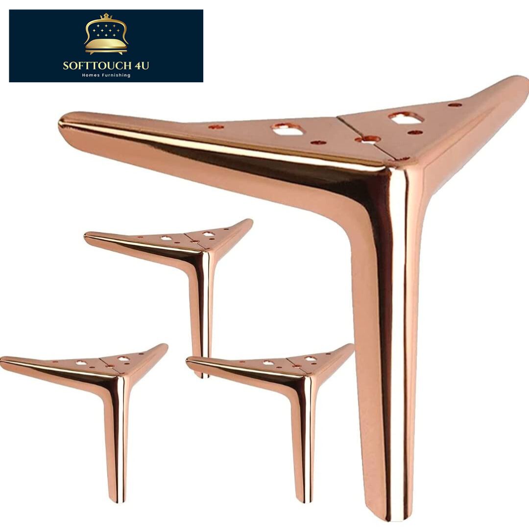 Rich Look Stainless Steel Sofa Leg Set of 4 – Heavy Model Italian Shape Design, 6 Inch Height, Rose Gold Finish | Modern Replacement Legs for Furniture