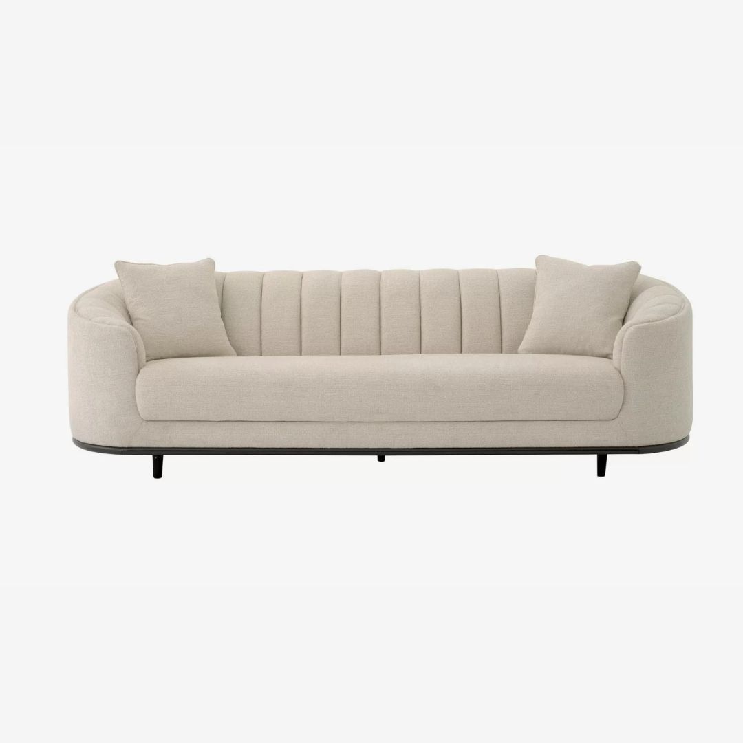 Nome Modern Upholstered 3 Seater Sofa with Tufted Backrest in Beige
