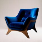 Wooden Luxury Velvet Accent Chair in Royal Blue