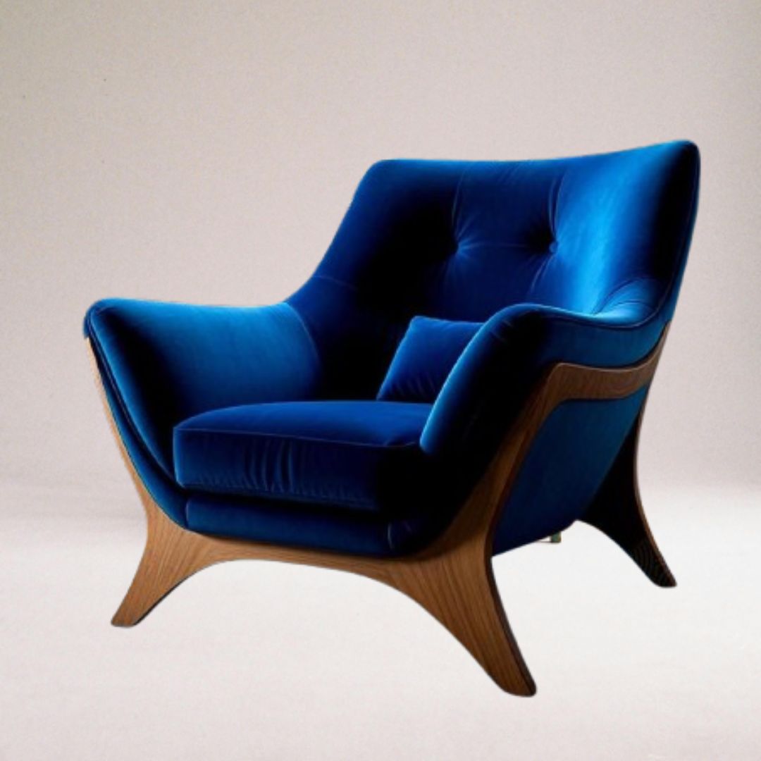 Wooden Luxury Velvet Accent Chair in Royal Blue