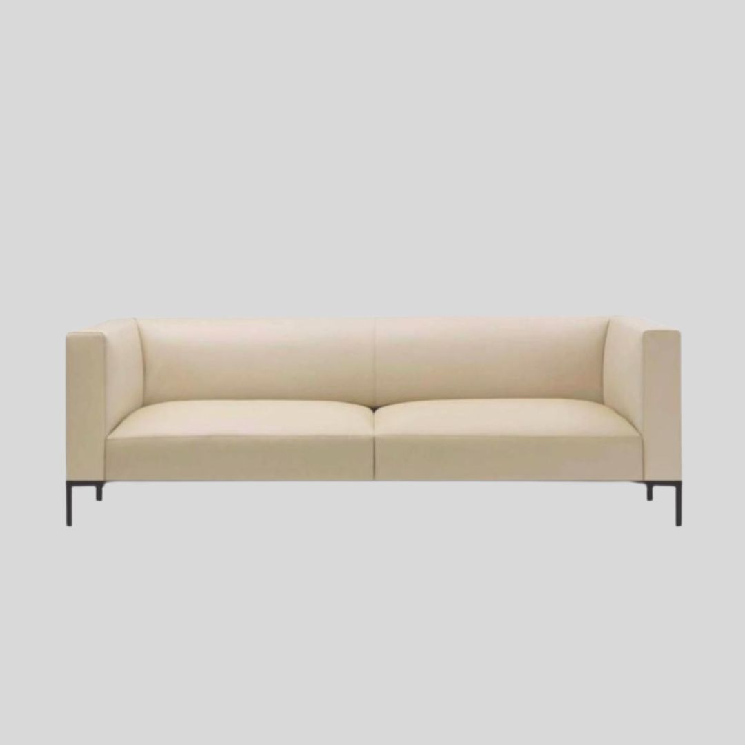 Modern Cream 3-Seater Sofa with Solid Wooden Frame for Living Room & Office