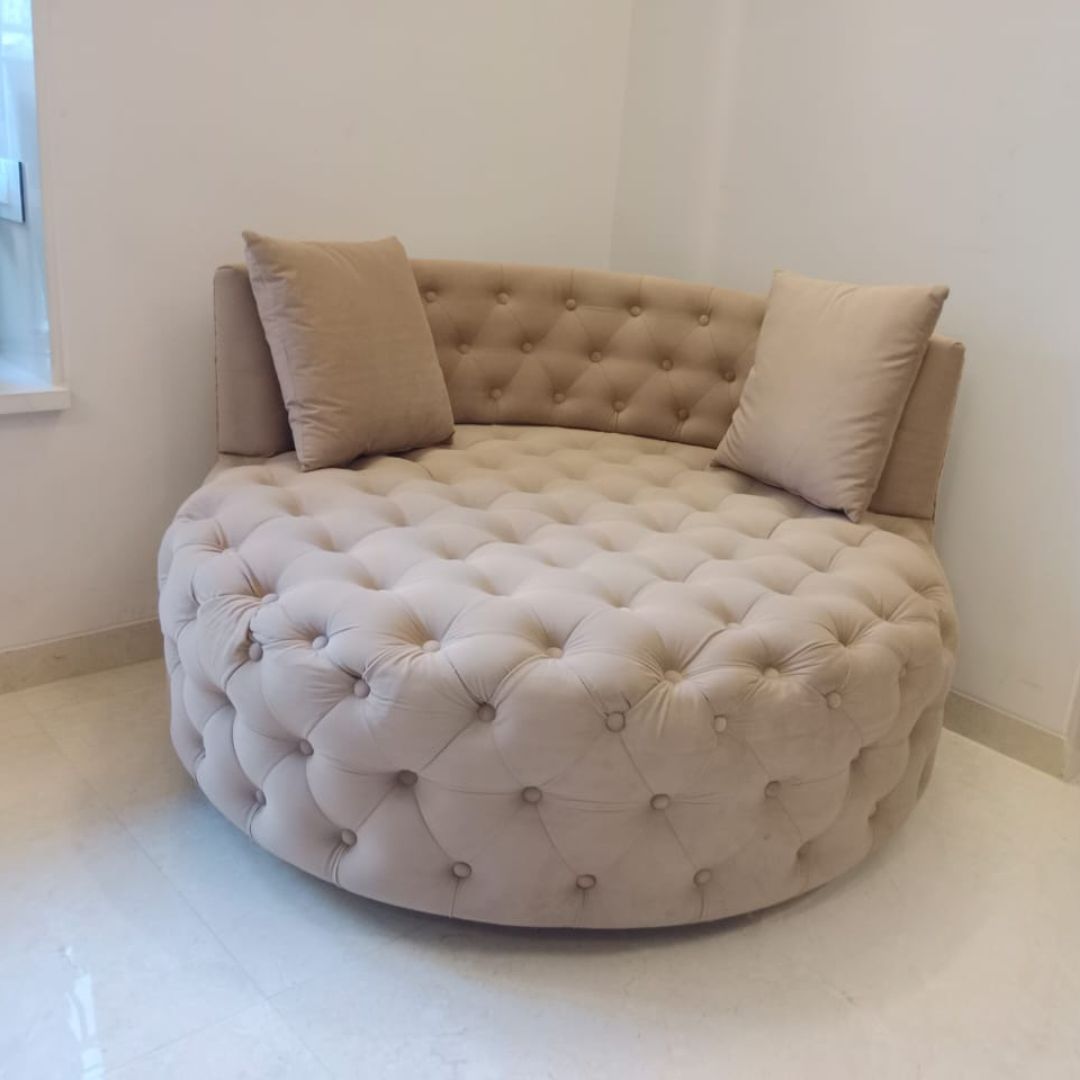 Modern Round Sofa Lounge Club Chair with 360° Rotation - Comfy Upholstered Armchair for Living Room