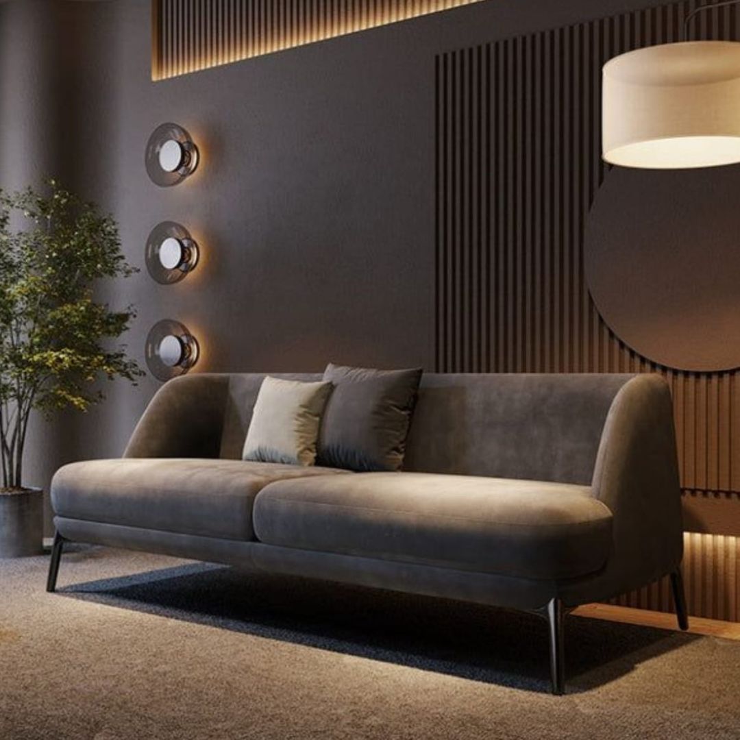 Elowen Contemporary Three-Seater Sofa with Premium Velvet